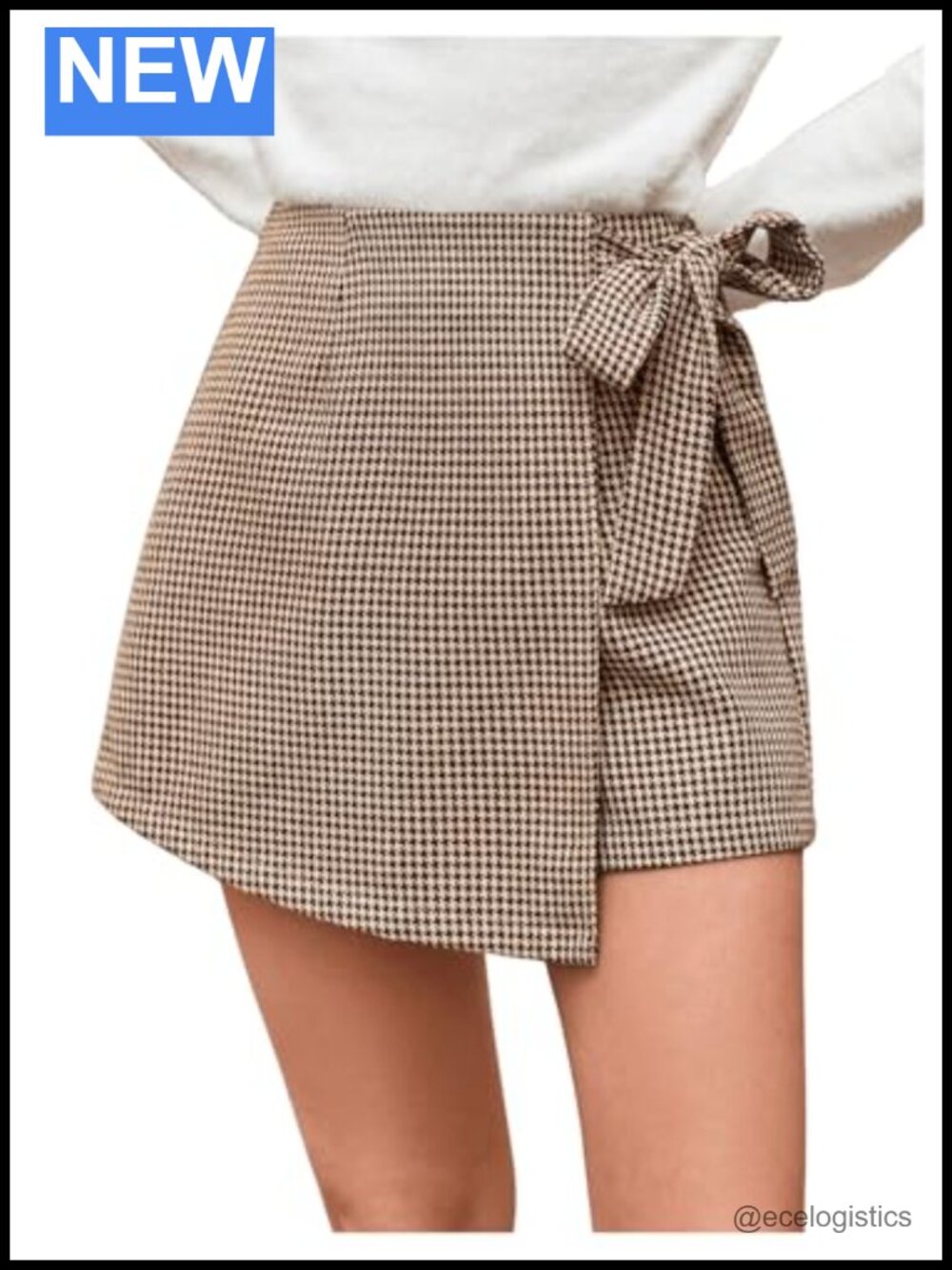Women's Houndstooth Print Tie Front Asymmetrical Hem Wrap Skorts High Waisted